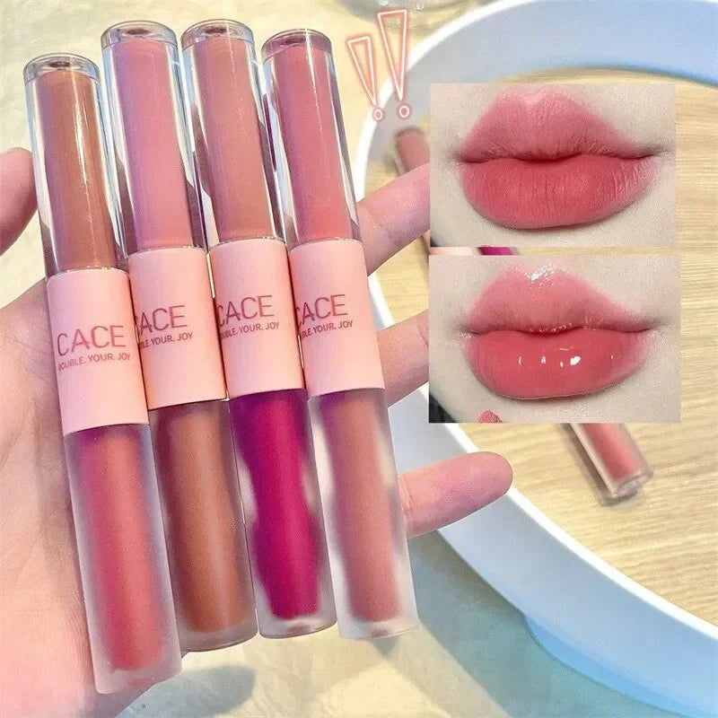 Double Head Lip Gloss Matte Velvet Sexy Red Tint Liquid Lipstick Waterproof Lipgloss Lasting Lip Glaze Korean Makeup Cosmetics - Seprincess