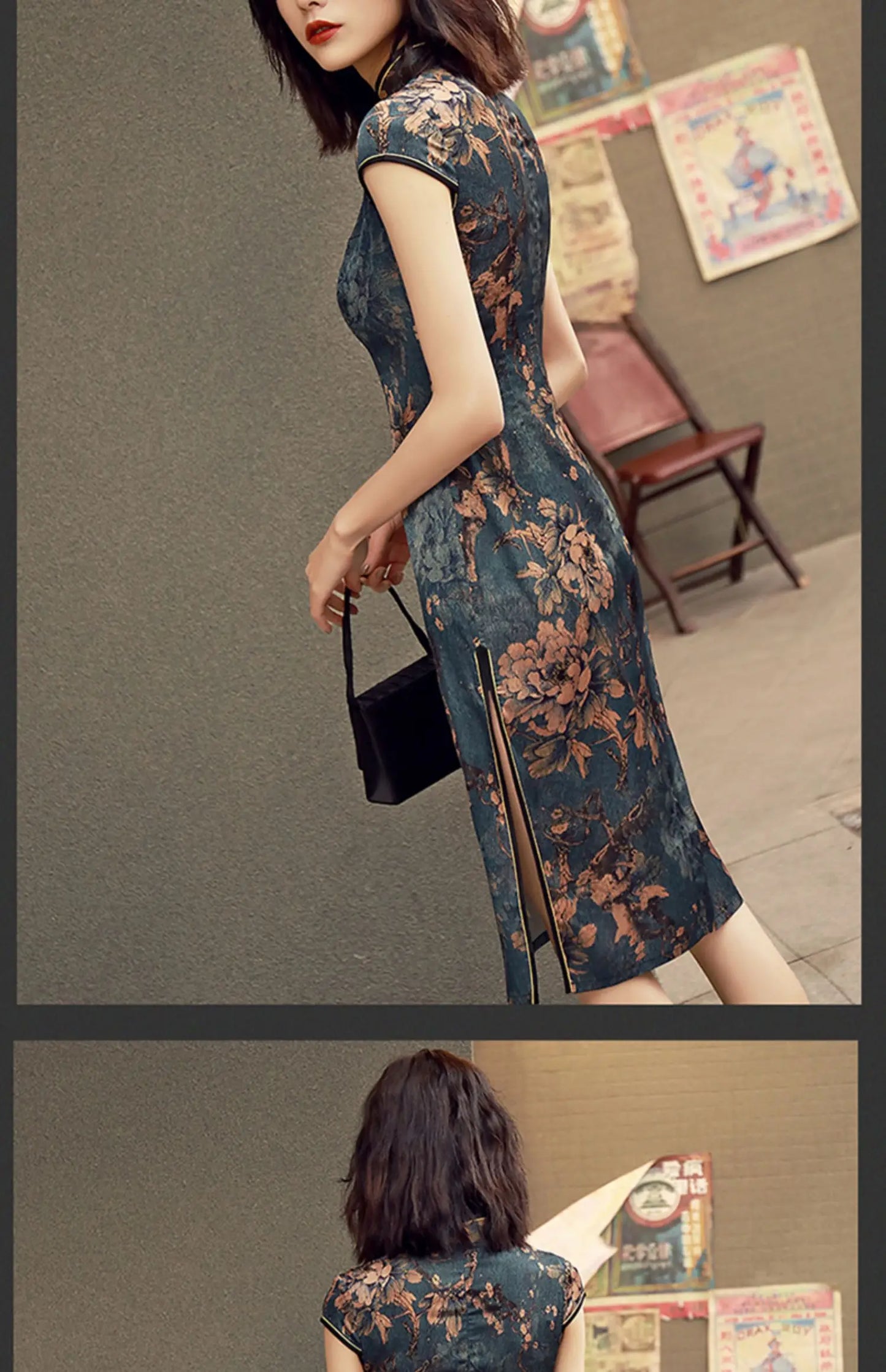 Chinese Traditional Dress Cheongsam  Women Girls Party Wedding Fashion Vintage Retro Crane Floral Print Satin Short Dress - Seprincess