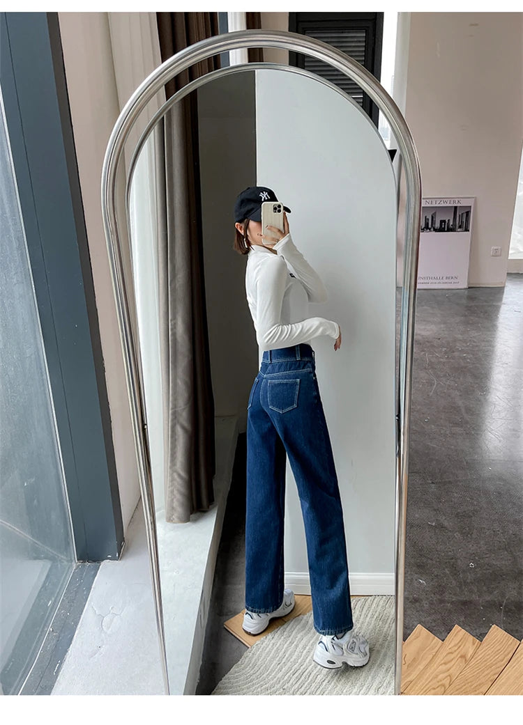 streetwear high waist women's fashion jeans woman girls women wide leg pants trousers female jean femme denim bagge mom jeans