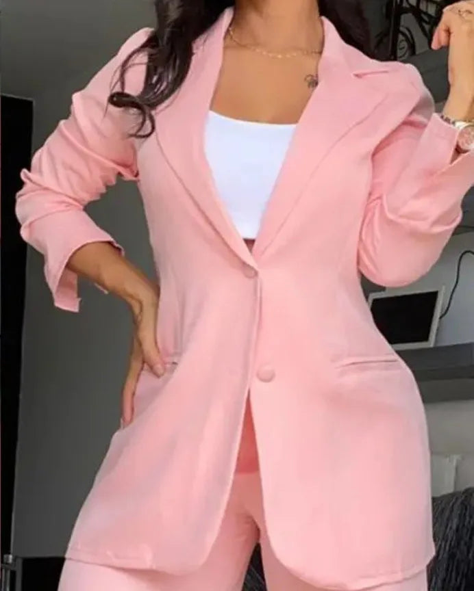 Elegant Autumn Women's Blazer & Pants Two Piece Set Female Outifits Fashion Notched Collar Coat & Pocket Design OL Trouser Suit - Seprincess