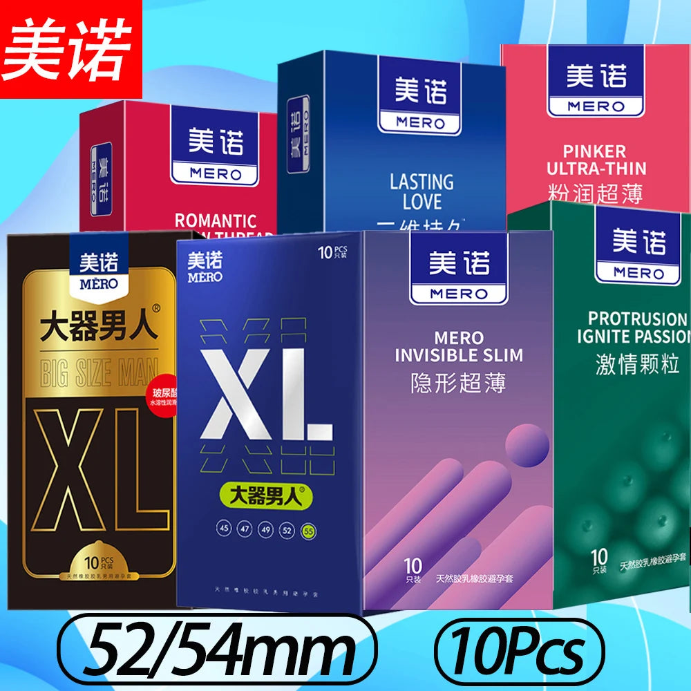 Hyaluronic Acid Condom Ultra Thin Large Size 54mm Penis Sleeves10pcs Wolf Tooth Pellet Condom Delay for Men Safer Sex Toy - Seprincess