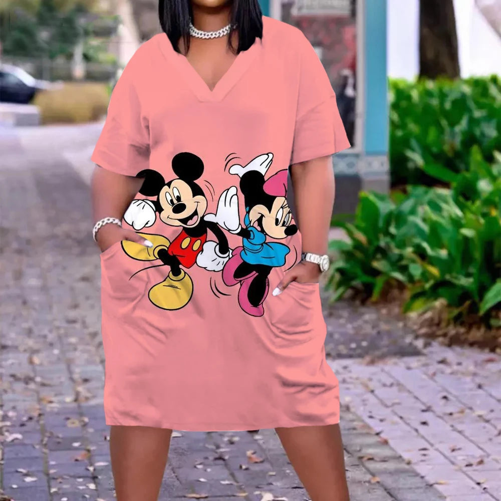 Sexy Girl Midi African Dresses Women Bohemian 3D Evening Dress Female Loose Disney Minnie Mickey Party Dress Street V-Neck Knee - Seprincess