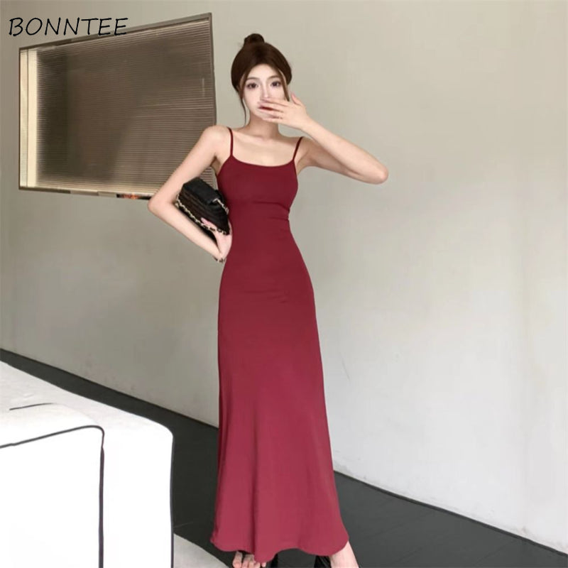 Dress Women A-line Minimalist Solid All-match Backless Elegant High Waist Leisure Popular Korean Style Female Tender Summer Cozy - Seprincess