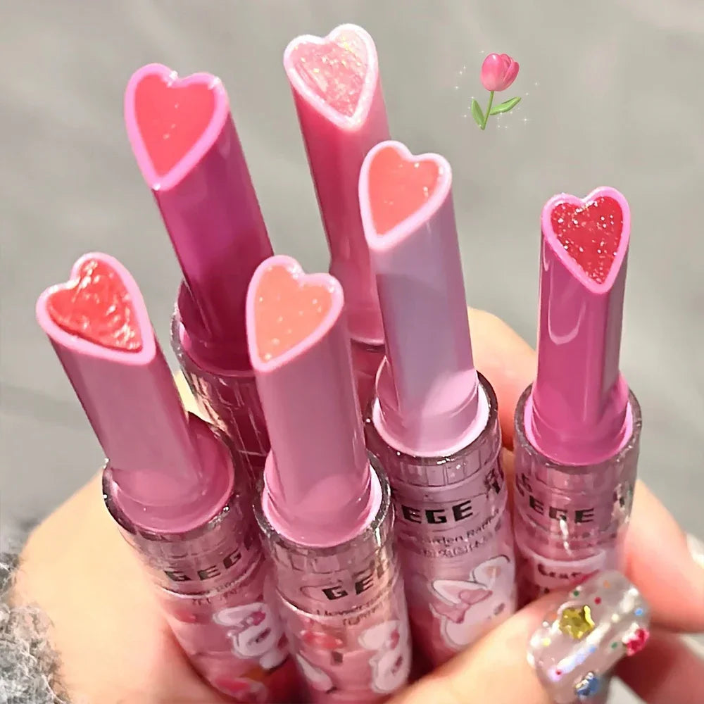 3PCS Heart-Shaped Jelly Lipstick Pen Mirror Water Glitter Lip Glaze Waterproof Moisturising Lipstick Transparent Korean Makeup - Seprincess