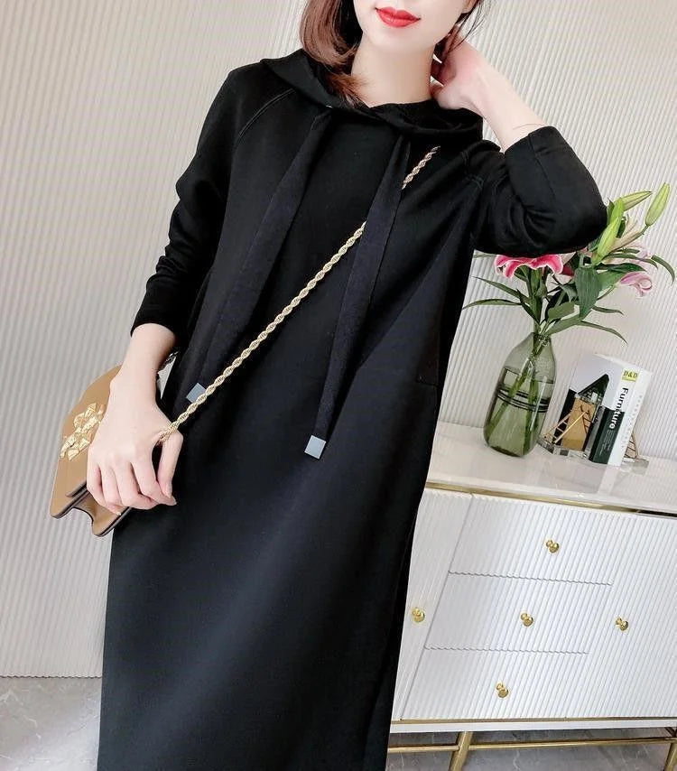 Women's Loose Casual Long Sleeve Hooded Dress Elegant Winter Party Warm Dresses For Women