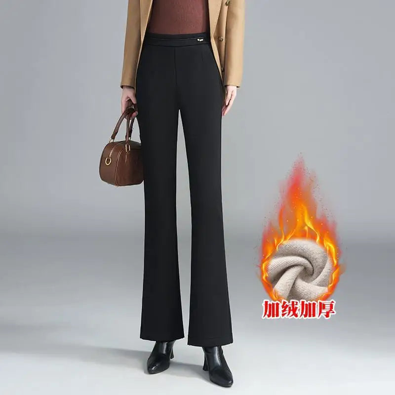 Winter Fleece Padded Pants Women's Cashmere Wool Thickened Black Autumn and Winter Casual Skinny Suit Pants