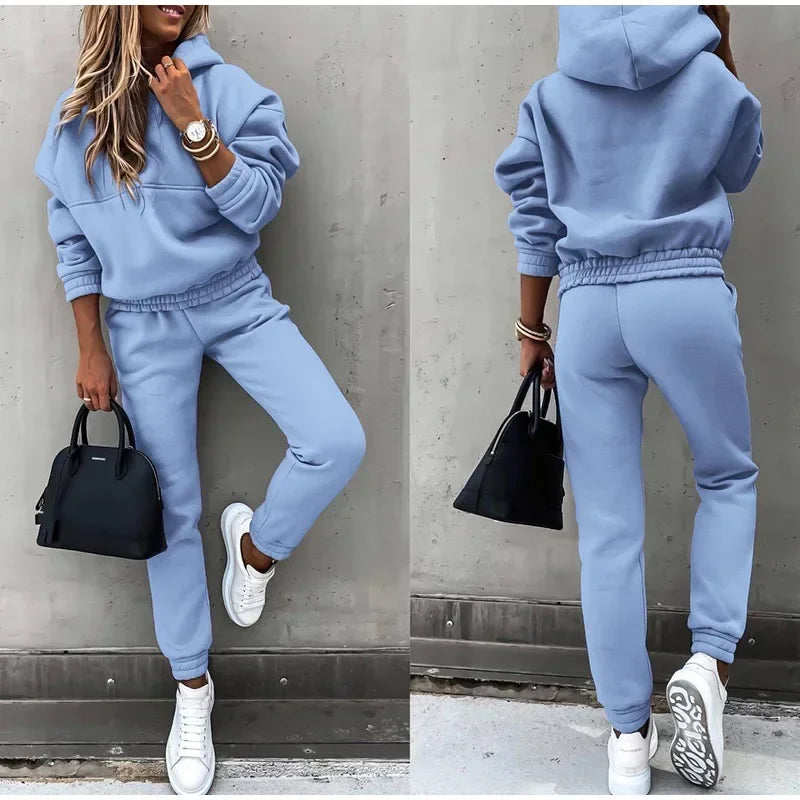 Hoodies Suit Autumn Winter Solid Casual Tracksuit Women Fleece 2 Pieces Set Sports Sweatshirts Pullover Home Sweatpants Outfits - Seprincess