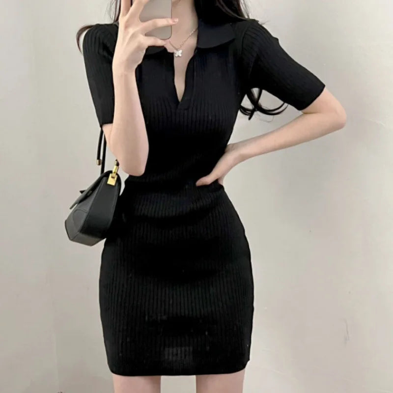 Summer Short Sleeve Dress Women Slim Knitting Female Clothes Streetwear Vacation Casual Soft Sweet Sexy Korea Fashion Dress 2024 - Seprincess