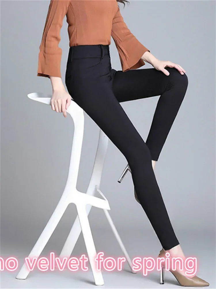 2022 New Fashion High Waist Autumn Winter Women Thick Warm Elastic Pants Quality S-5XL Trousers Tight Type Pencil Pants