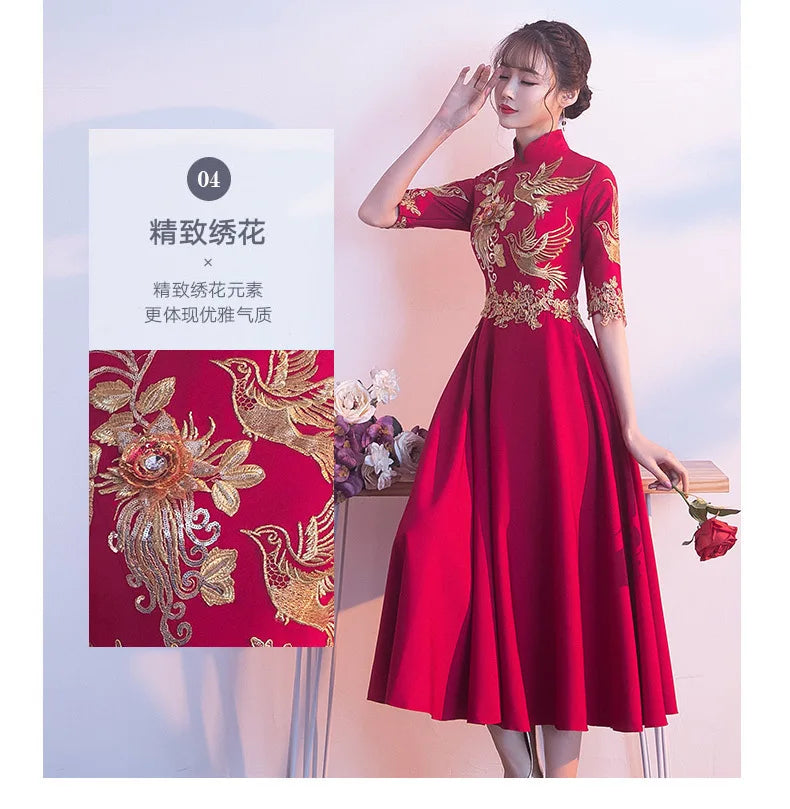 Party Evening Cheongsam Dress Oriental Chinese Style Woman Elegant Satin Qipao Sexy Wedding Prom Short Robe Retro Vestido S-3XL - Seprincess