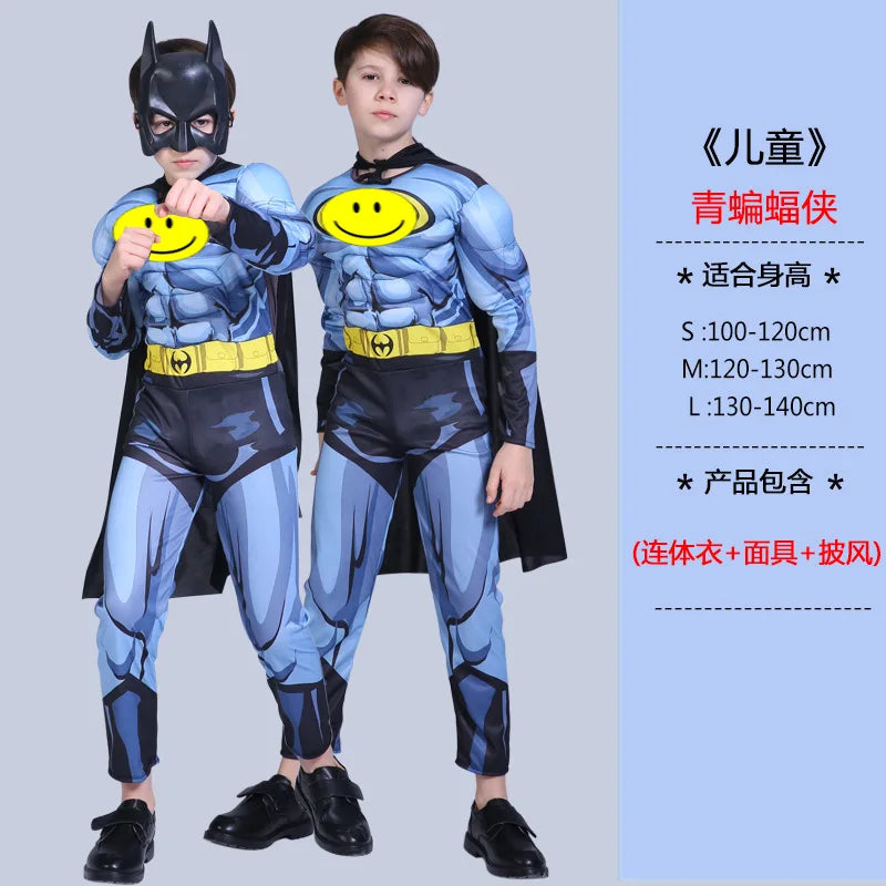 Kids Boys Muscle Costumes with Mask Cloak Movie Character Superhero Cosplay Halloween Party Role Play - Seprincess