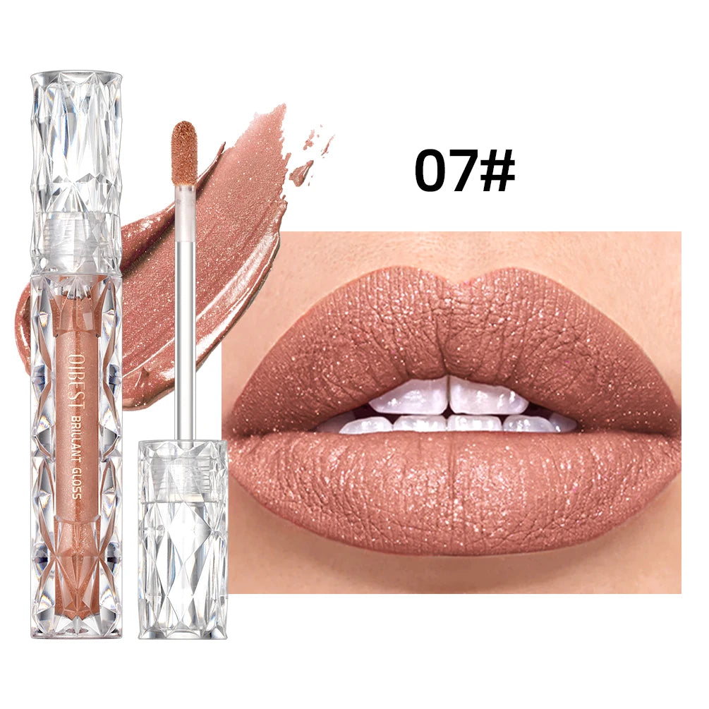 QIBEST Shimmer Lip Gloss Diamond Glitter Lip Tint Waterproof Long Lasting Matte Liquid Lipstick Red Purple Lipgloss Women Makeup - Seprincess