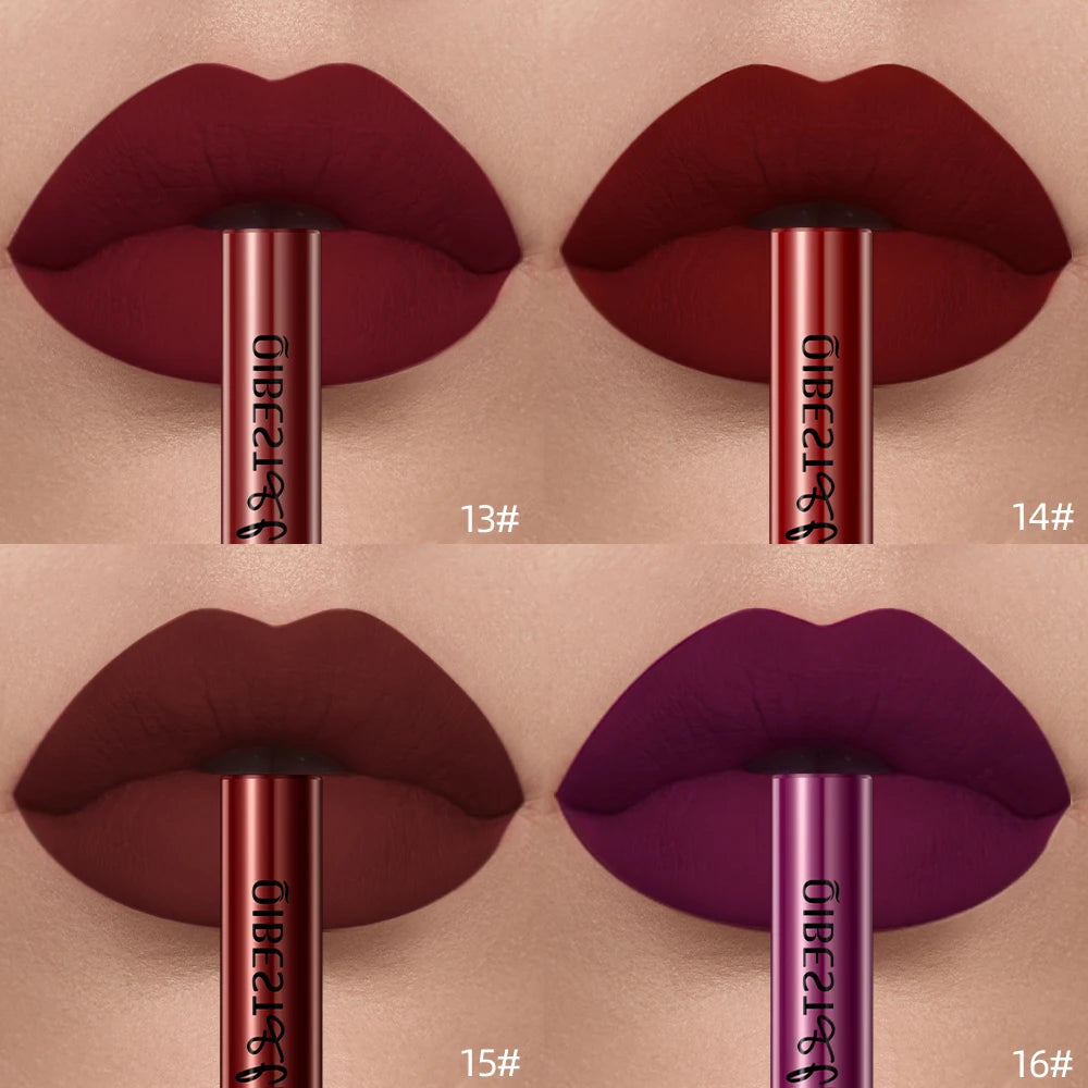 QIBEST Liquid Lipstick Waterproof Velvet Nude Matte Sexy Red Lip Gloss Long Lasting Nonstick Lip Stain Makeup 24 Colors Hots - Seprincess