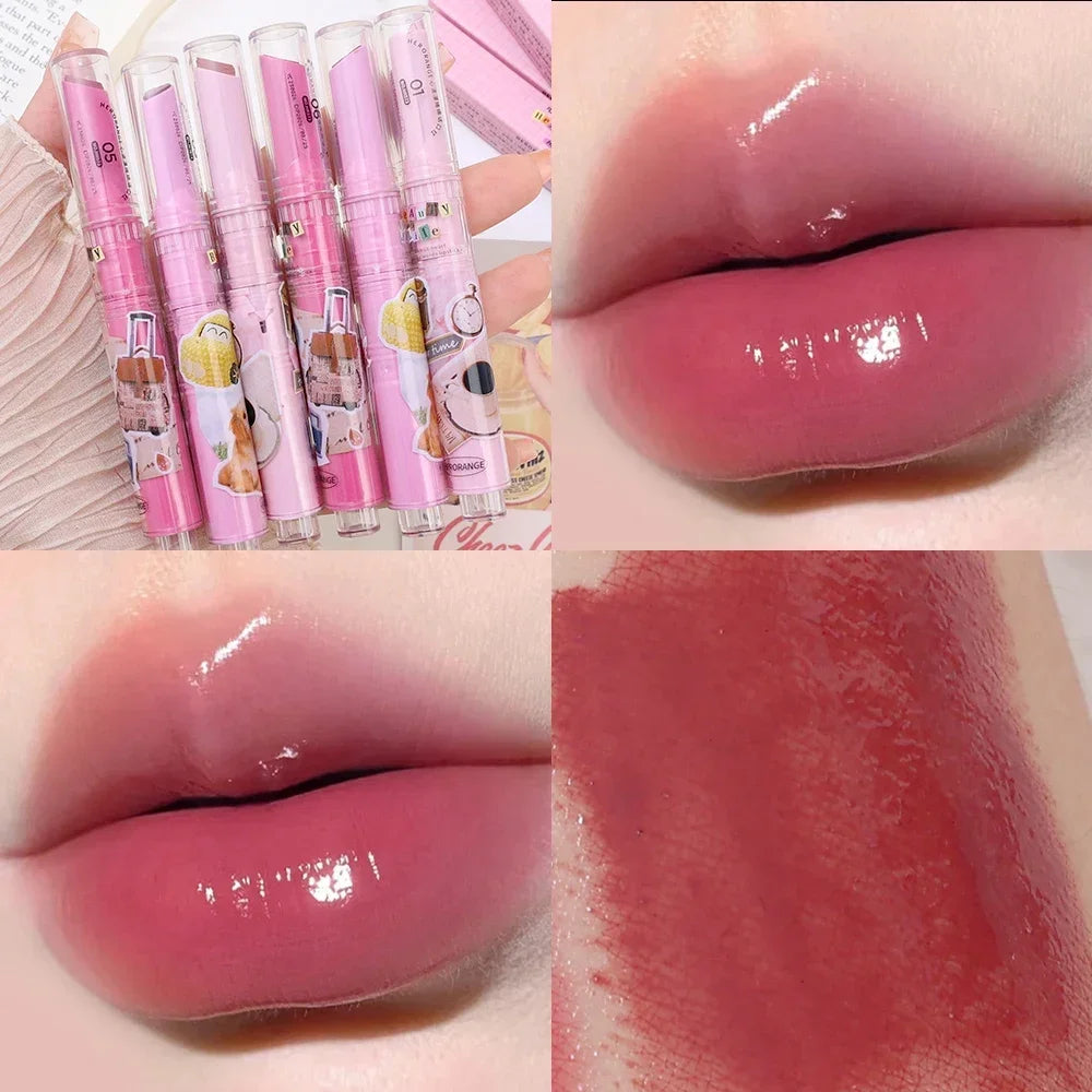 Jelly Pink Lipsticks Pen Moisturizing Lasting Mirror Water Light Solid Lip Gloss Glass Clear Lip Glaze Makeup Korean Cosmetics