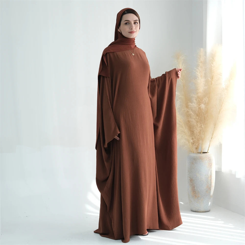 Ramadan Eid Crepe Batwing Butterfly Modest Abaya Dubai Luxury 2024 Muslim Jersey Hijabs Kaftan Dress For Women Kebaya Vestidos