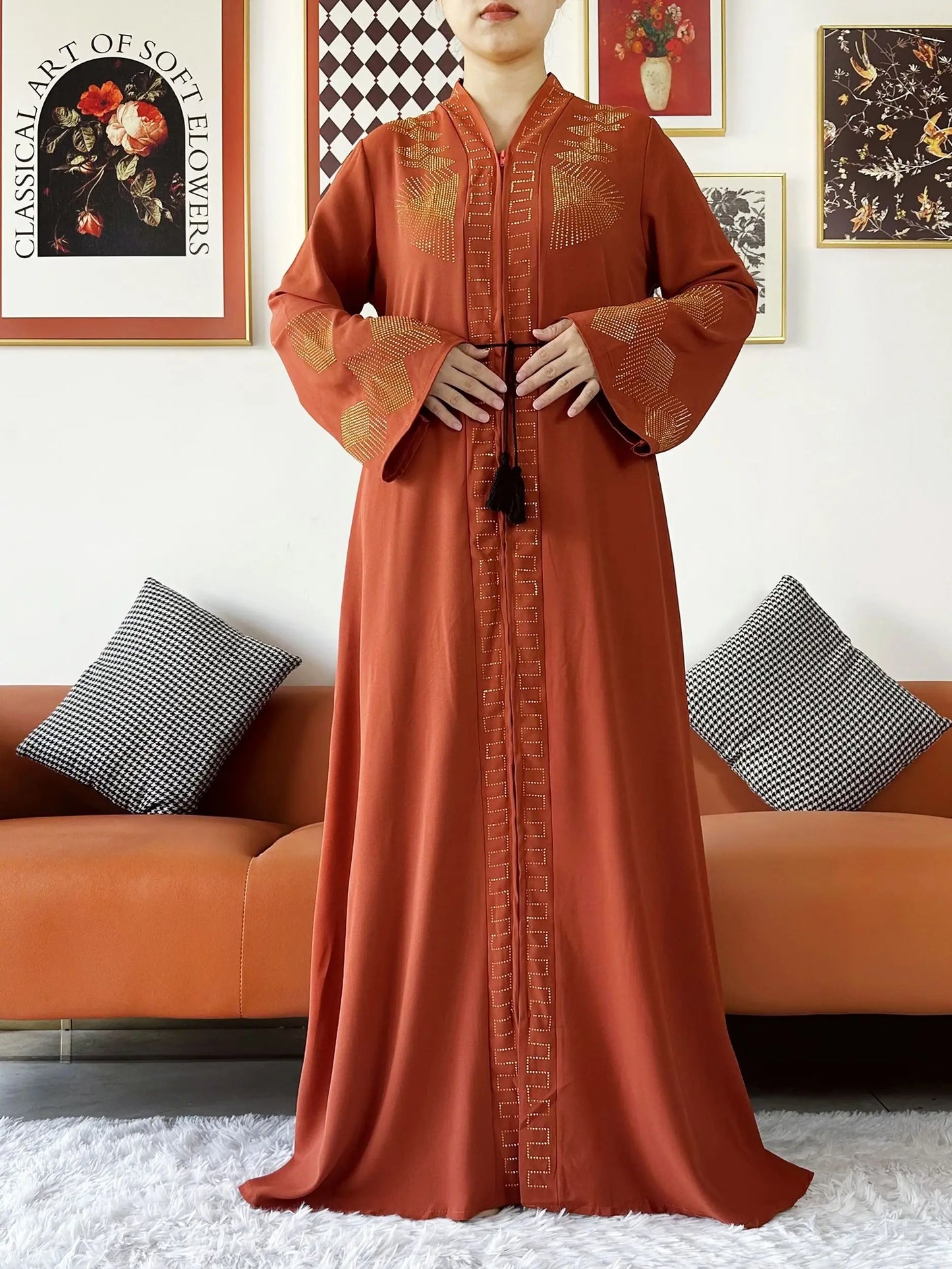 New Women Elegant Dress Chiffon Open Abaya with Zipper Muslim Women Dress Islamic Clothing Cardigan Abaya Women Muslim Dress