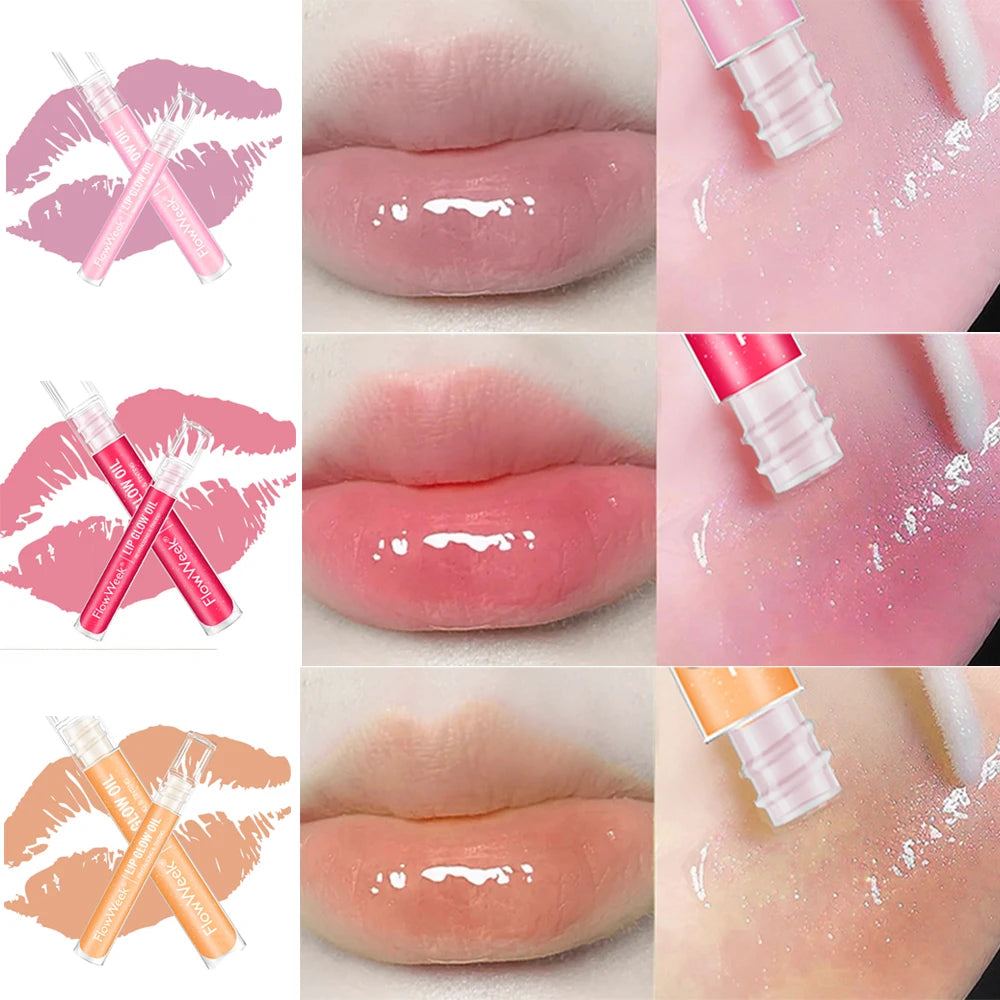 FlowWeek Lip Gloss Moisturizing Lip Plumper Gloss Universal Lip Luminizer Long Lasting Glitter Liquid Lipstick 3Colors - Seprincess