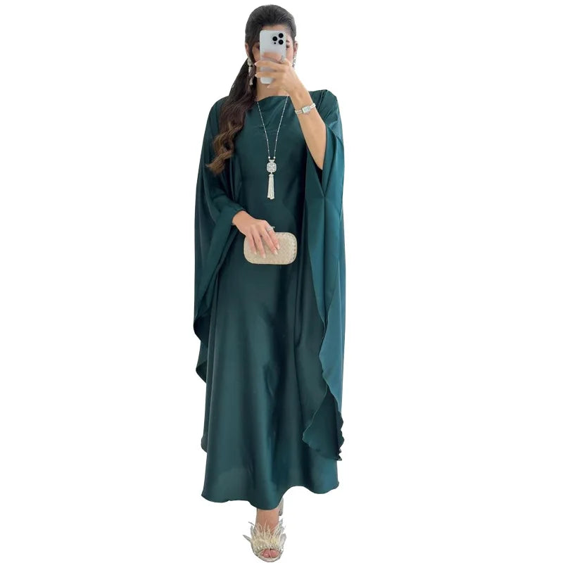 Shiny Satin Abaya Butterfly Dress Simple Saudi Muslim Abayas Dubai 2024 Luxury African Dresses for Women Turkish Islamic Clothes - Seprincess