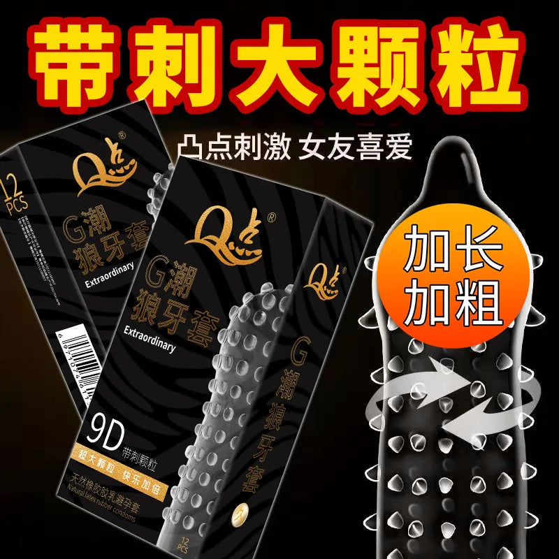 Large Paticles Condom Sex Toys 12PCS 3D Dotted Penis Sleeves Contraception Sex Goods Stimulation Vaginal Condoms Erotic Products - Seprincess