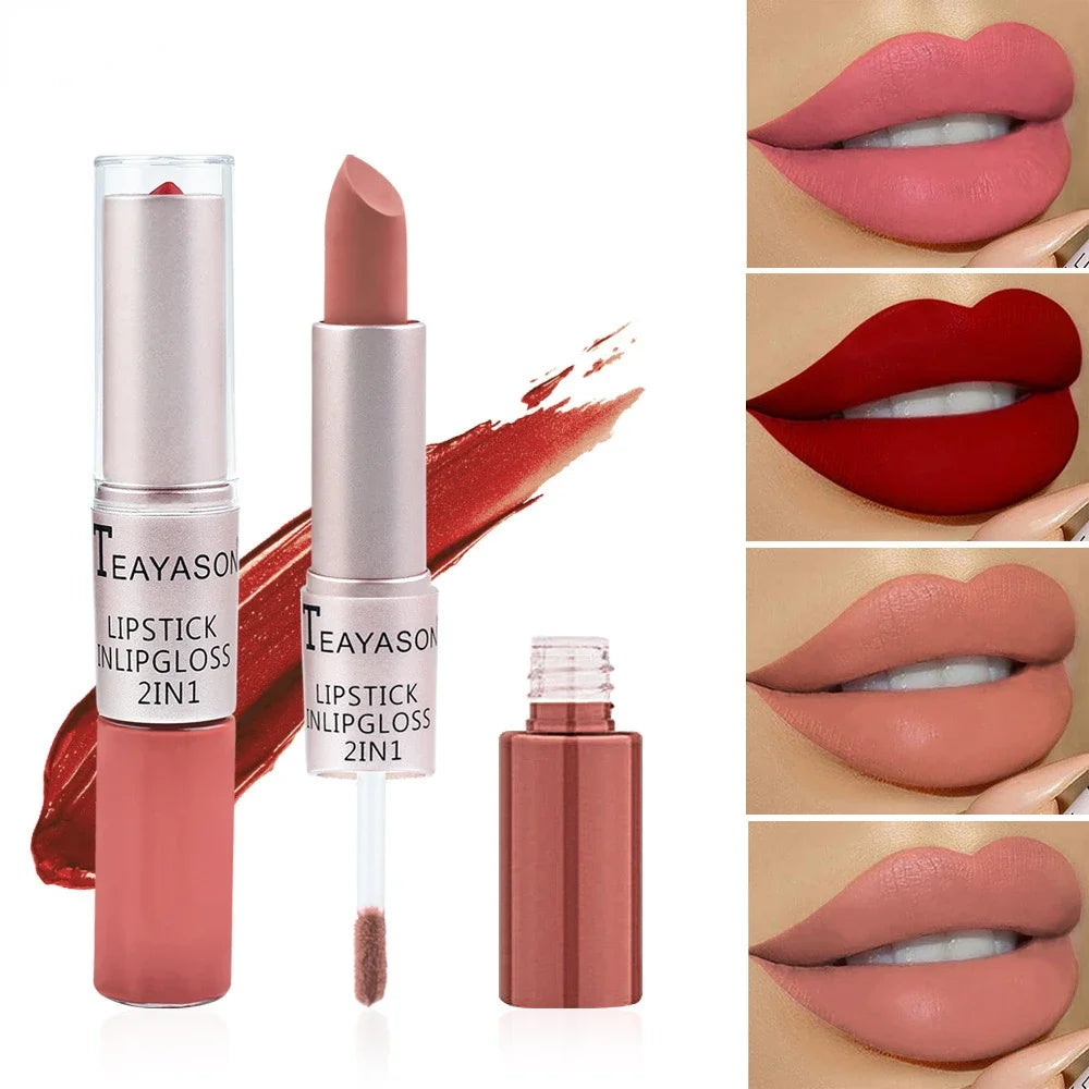 1PC Pink Lipstick Sexy Lip Gloss 2 in 1 Lip Tint Waterproof Long -Lasting Moisture Red Lip Matte Lipstick MakeUp for Women - Seprincess