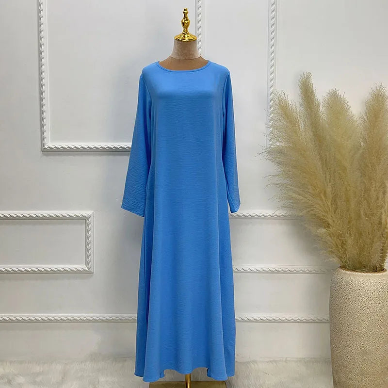 New Abaya Under Dress Long Sleeve With Pockets High Quality Jazz Crepe EID Muslim Women Basic Solid Modest Maxi Islamic Clothing - Seprincess