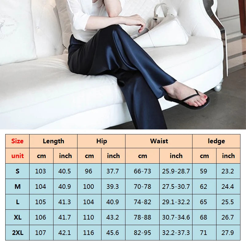 Summer Silk Satin Wide Leg Pants Thin Women Spring Office Straight Suit Trousers Classic Baggy Elegant High Waist Straight Pants