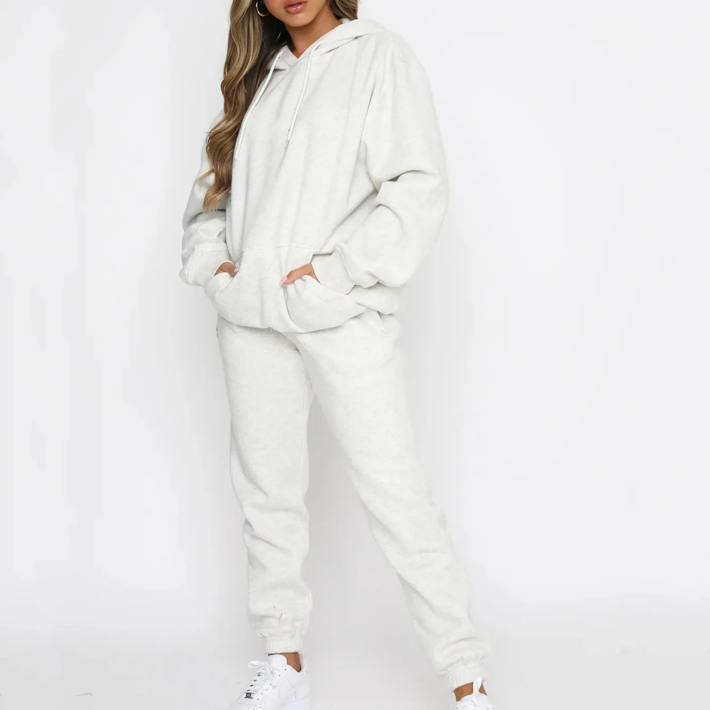 Women Two Piece Sets Tracksuit outfit Hooded Sweatshirts Pocket Drawstring Long Pants Suit Thick Casual Office Lady Autumn