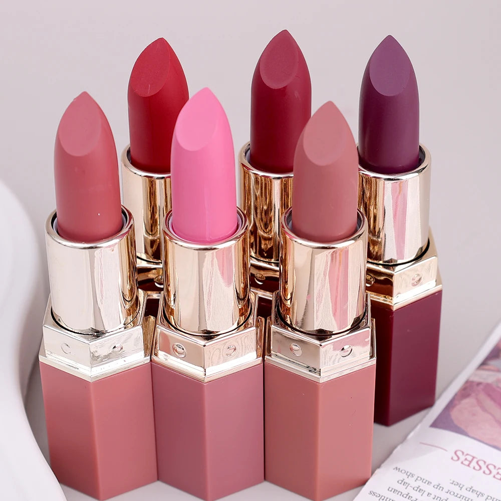 Rose Pink Nude Matte Velvet Lipstick Color Rendering Lasting Non-stick Cup Sexy Lipsticks Waterproof Beauty Lips Makeup Cosmetic - Seprincess