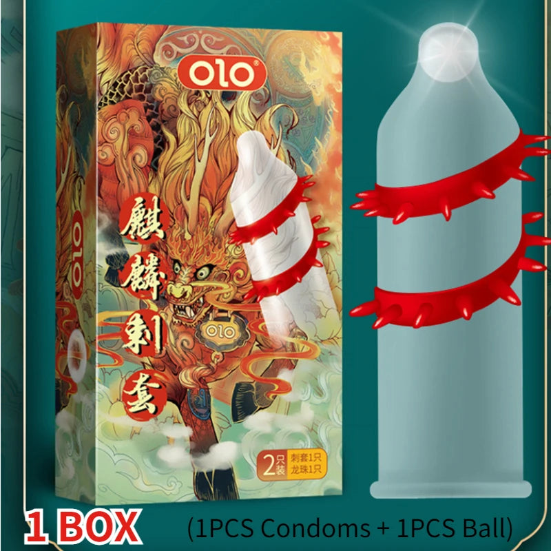 1 Box OLO Sex Fun Spiked Condoms Sex Toys For Men 18+ Ultra-Thin Condoms G-Spot Stimulation Penis Sleeve With Ball Adult Sexshop - Seprincess