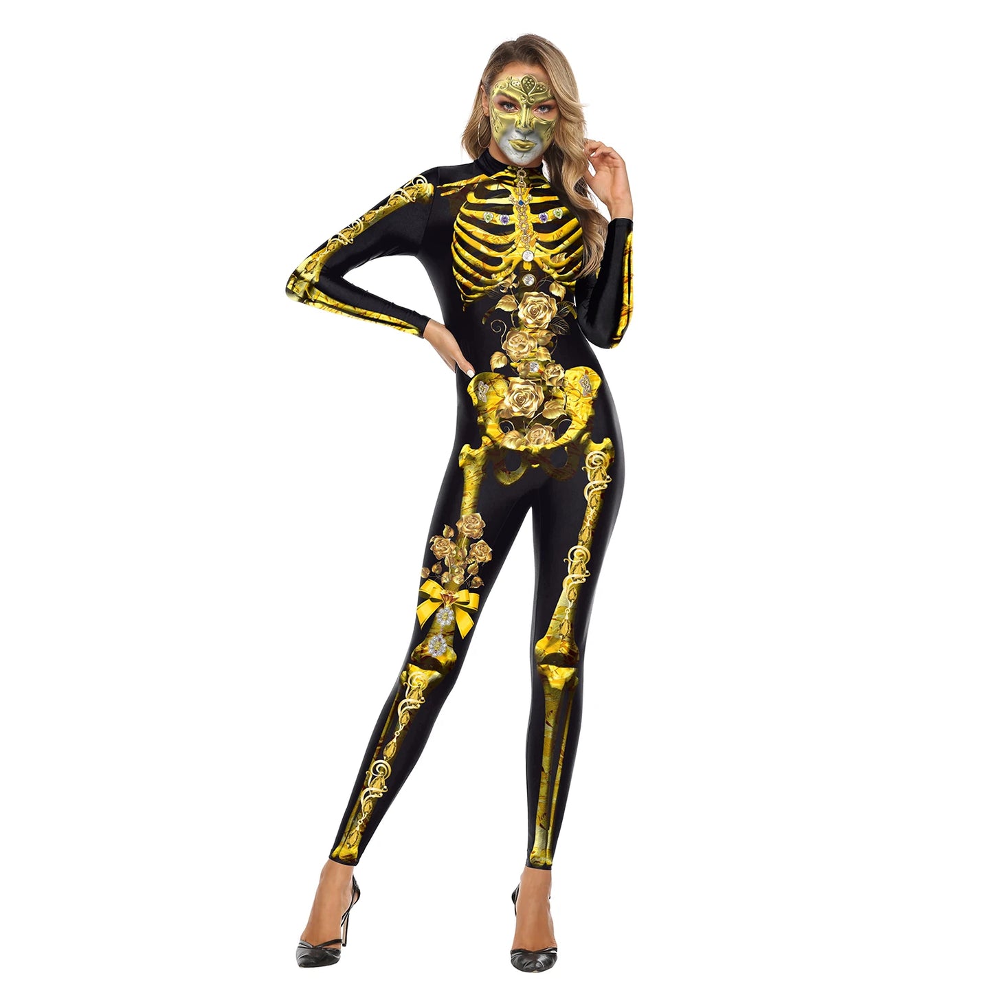 VIP FASHION Adult Skeleton Cospaly Costume Unisex Halloween Ghost Jumpsuit Carnival Party Zentai Bodysuit Scary Show Outfit Suit - Seprincess