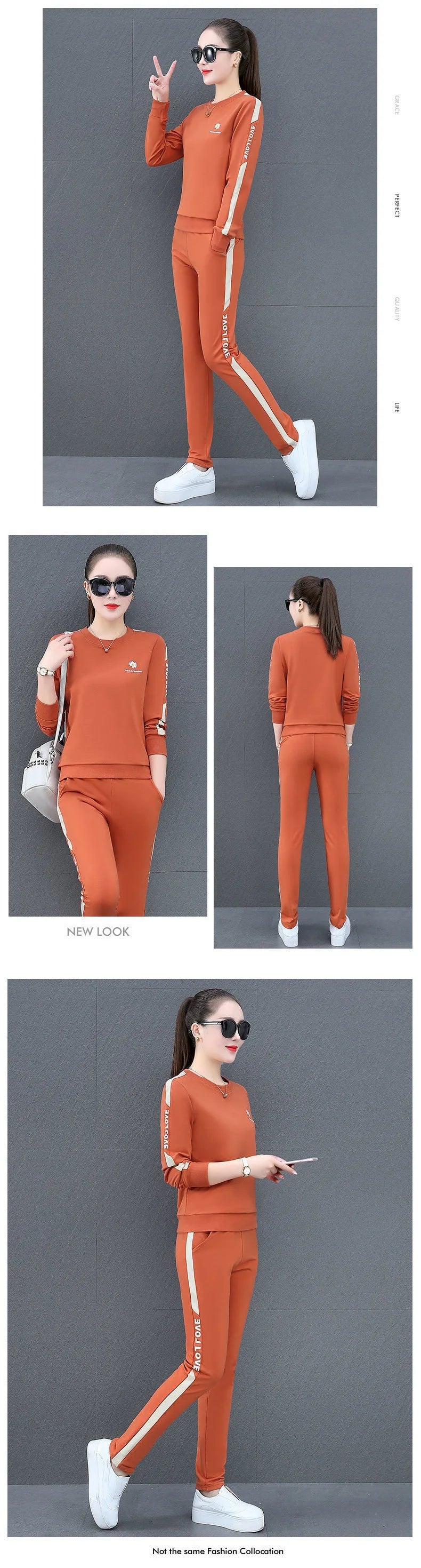 2022 Summer New Daisy Loose Pants Suit Women's Track Korean Version Splicing Long Sleeved Top and Trousers Two Piece Set - Seprincess