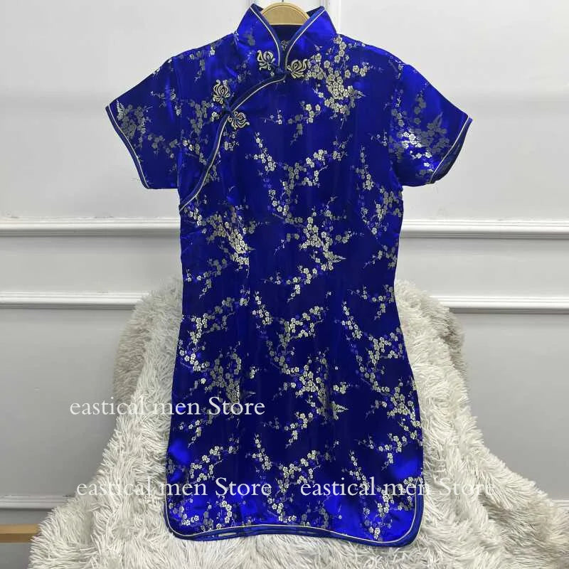 Navy Blue Cheongsams New Chinese Style Lolita Dress Improved Mini Vestidos Cosplay Chunli Costume Classical Jacquard Qipao - Seprincess