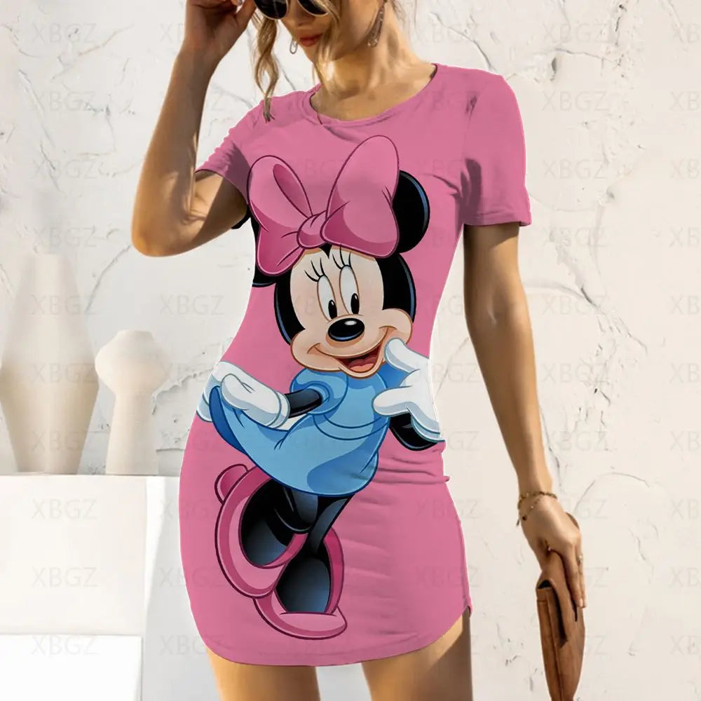 Disney Fashion Casual Elegant Dresses for Women 2024 Women's Dress Mickey Tight Minnie Mouse Cartoon Sexy Print Slim Fit Summer - Seprincess