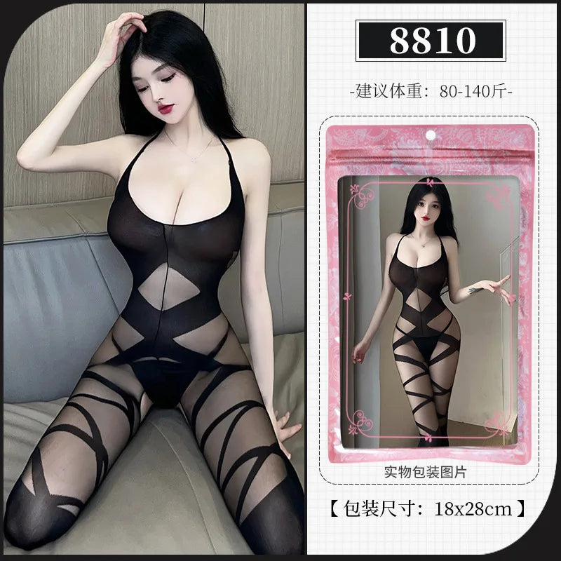 Sexy Erotic Lingerie For Women Porn Fishnet Mesh Bodysuit Female Perspective Sex Crotchless Hollow Stretch Teddy Bodystockings