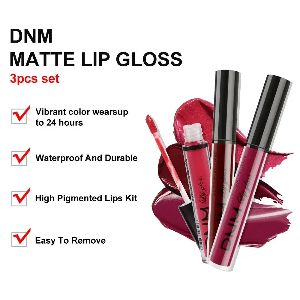 3 Colors/set Matte Velvet Lip Gloss Non-Stick Cup Waterproof Long-lasting Liquid Lipstick Cosmetic Keep 24 Hours Fashion Makeup - Seprincess