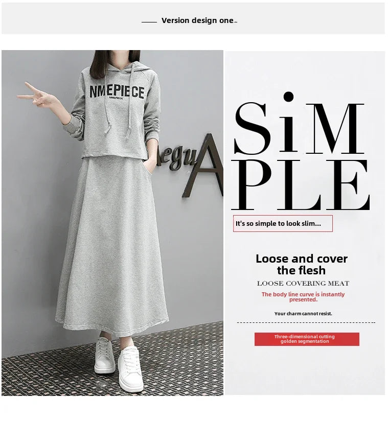 Women's Spring Autumn 2023 New Style Slimming Sweatshirt Dress Two-piece Suit Age-reducing Belly-covering Clothing - Seprincess