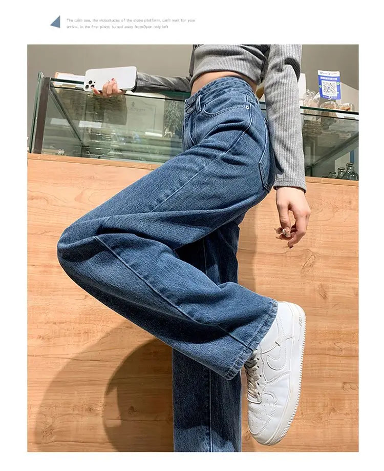 Solid Pockets Button High Waist Jeans Elegant Fashion Harajuku Slim Fit Female Clothes Casual Sweat All Match Straight Pants