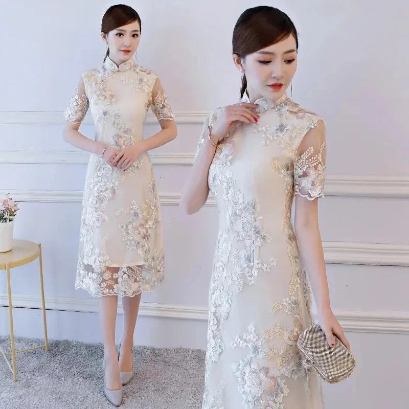 Chinese Cheongsam Traditional Wedding Qipao Woman Embroidery Elegant Daily Dress Female Embroidered Cheongsam Party Clothing - Seprincess