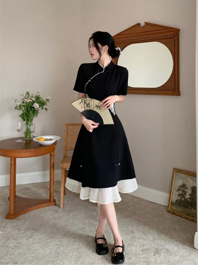 2023 Chinese Improved Hanfu Cheongsam Dress Women A Line Qipao New Fashion Style Short Sleeve Casual Daily Lady Cheongsam Dress - Seprincess