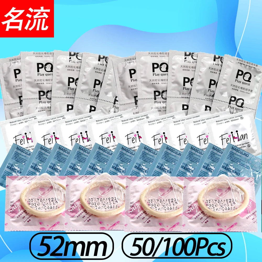 50/100pcs Bulk Ultra Thin Condom 52mm Hyaluronic Acid Lubrication Penis Sleeves Adults Safer Sex Toy Contraception Supplies - Seprincess