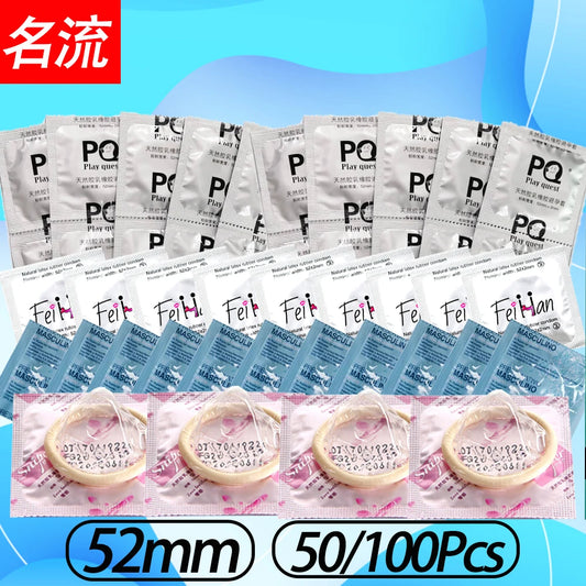 50/100pcs Bulk Ultra Thin Condom 52mm Hyaluronic Acid Lubrication Penis Sleeves Adults Safer Sex Toy Contraception Supplies - Seprincess