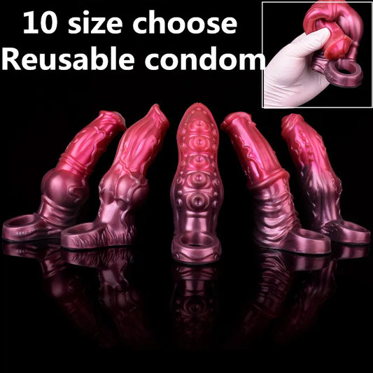 5 Style Silicone Fantasy Octopus Penis Sleeve Bdsm Dildo Sheath Reusable condom Cock Enlargement Delay Ejaculation Men Sex Toys