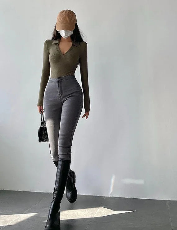 Slim Fit Pants for Women with Pockets High Waist Shot Trousers Skinny Gray Womens Jeans New in 2000s Y2k R Vintage Shiny on Sale