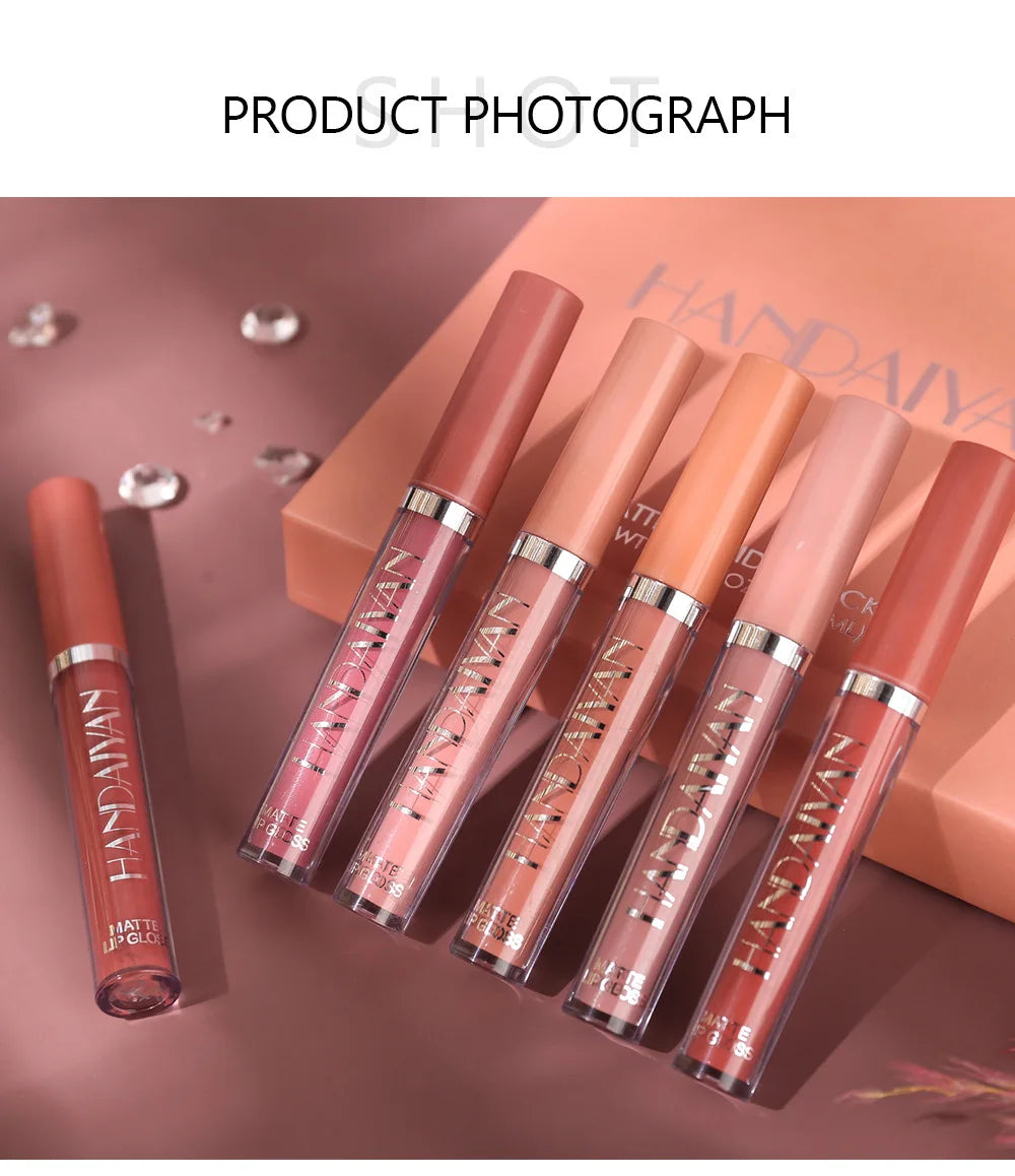 HANDAIYAN 6Pcs Liquid Velvet Matte Lip Gloss Red Lipstick Nude Makeup Women Long Lasting Waterproof Beauty Cosmetics - Seprincess