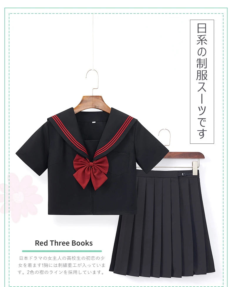 BLACK Orthodox College Style Japanese Korean Student School Uniform JK Uniform Girl Anime Cosplay Sailor Suit Class Top Skirts-A - Seprincess