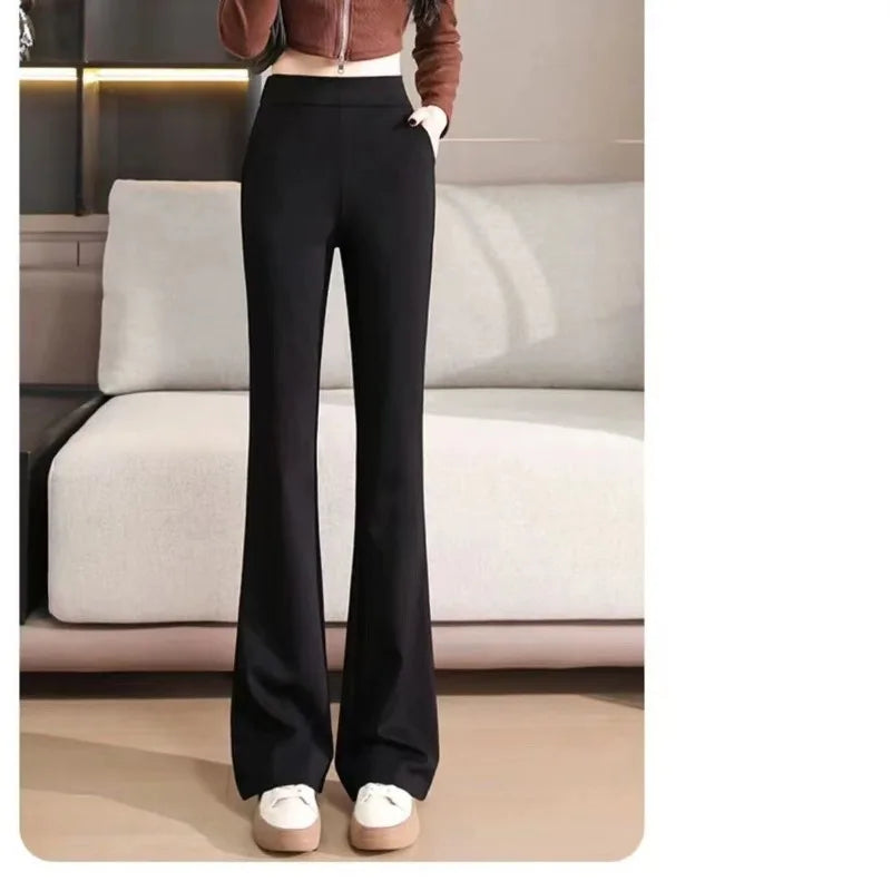 Women's Autumn and Winter 2023 New Patchwork High Waist Solid Color Slim Fit Slimming and Draping Feeling Plush Long Pants