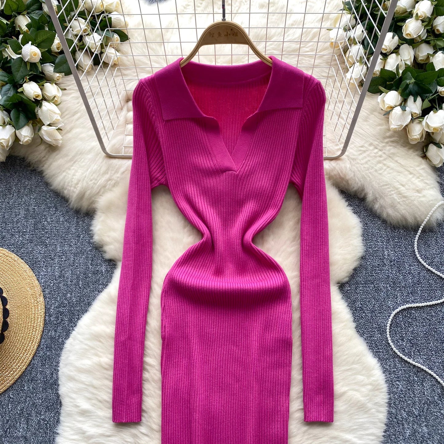 SINGREINY French Vintage Sweater Dress 2024 Ladies Lapel Long Sleeves Autumn Fashion Solid Basics Bodycon Knitted Long Dress