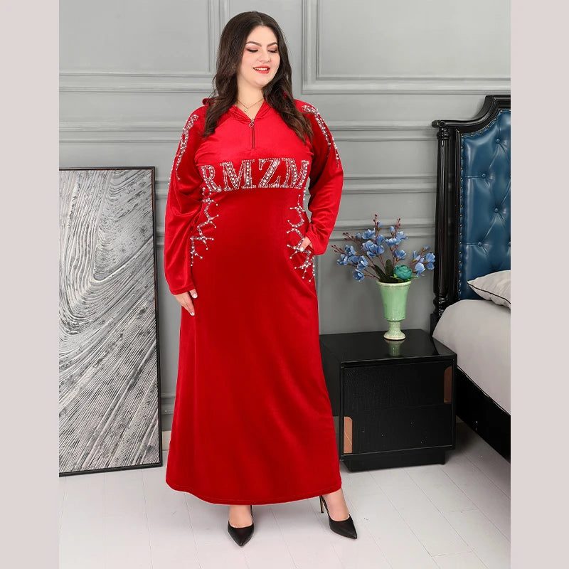 Abayas For Women Dubai  Abaya New Middle East Fashion Diamond Robe Pocket Hood Dress Ladies Muslim Wear Ramadan Party - Seprincess