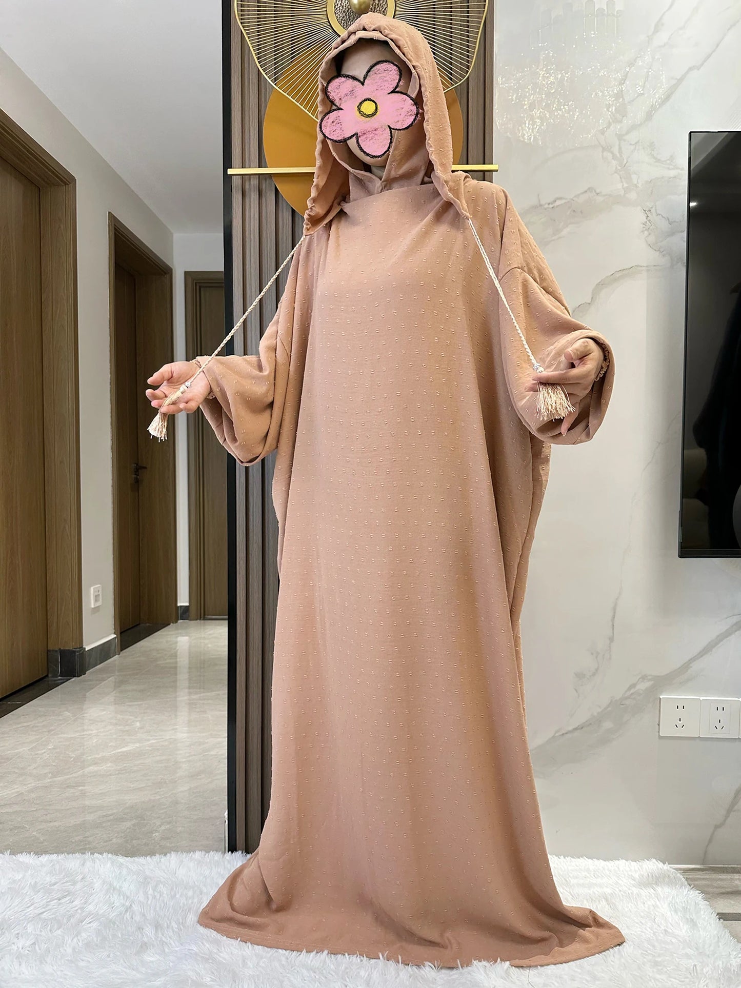 New Ramadan Muslim Two Hats Abaya Dubai Turkey Islam Prayer Clothes Solid Cotton Fabric Dresses Islam Women Dress Kaftan