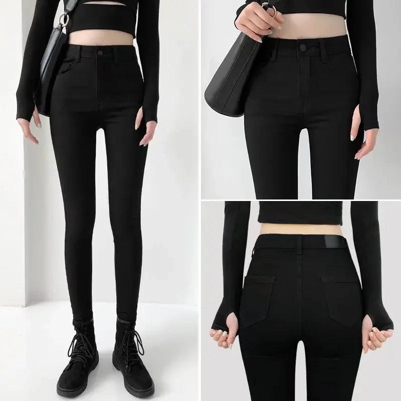 Sexy High-waisted Slimming Jeans New Spring-autumn Korean Style Elastic Black Pants Magic Shaping Shoes Slim Fit For All